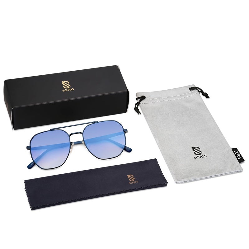 SOJOS Classic Square Aviator Sunglasses for Women Men Retro Hexagon UV400 Protection Shades SJ1222, Blue/Blue Mirrored - Image 5