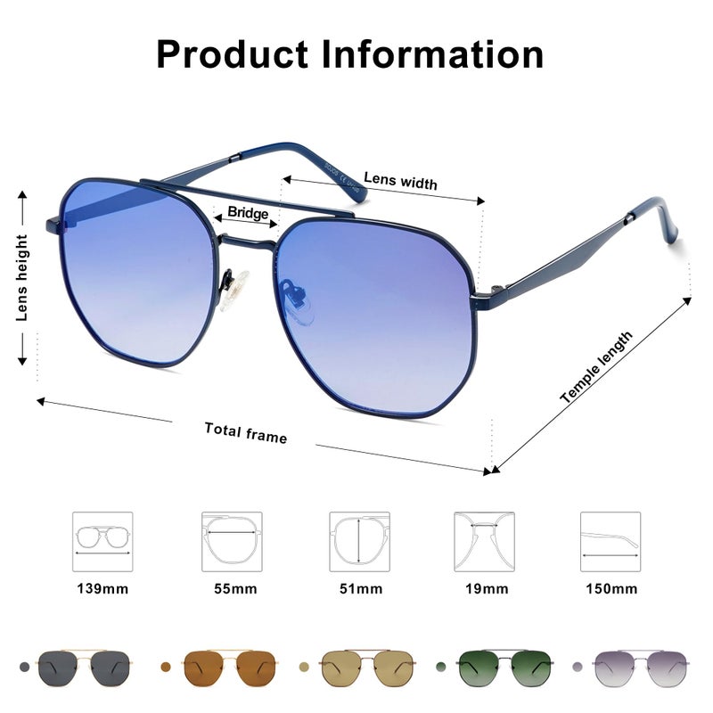 SOJOS Classic Square Aviator Sunglasses for Women Men Retro Hexagon UV400 Protection Shades SJ1222, Blue/Blue Mirrored - Image 4