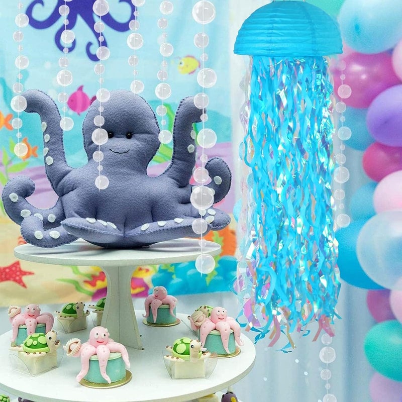 LBOYLOVE 6 Pcs Jellyfish Paper Lanterns, Blue Hanging Jellyfish Paper Lanterns, Colorful Hanging Paper Lanterns for Birthday Party, Baby Shower, Baby Room Decorations - Image 3