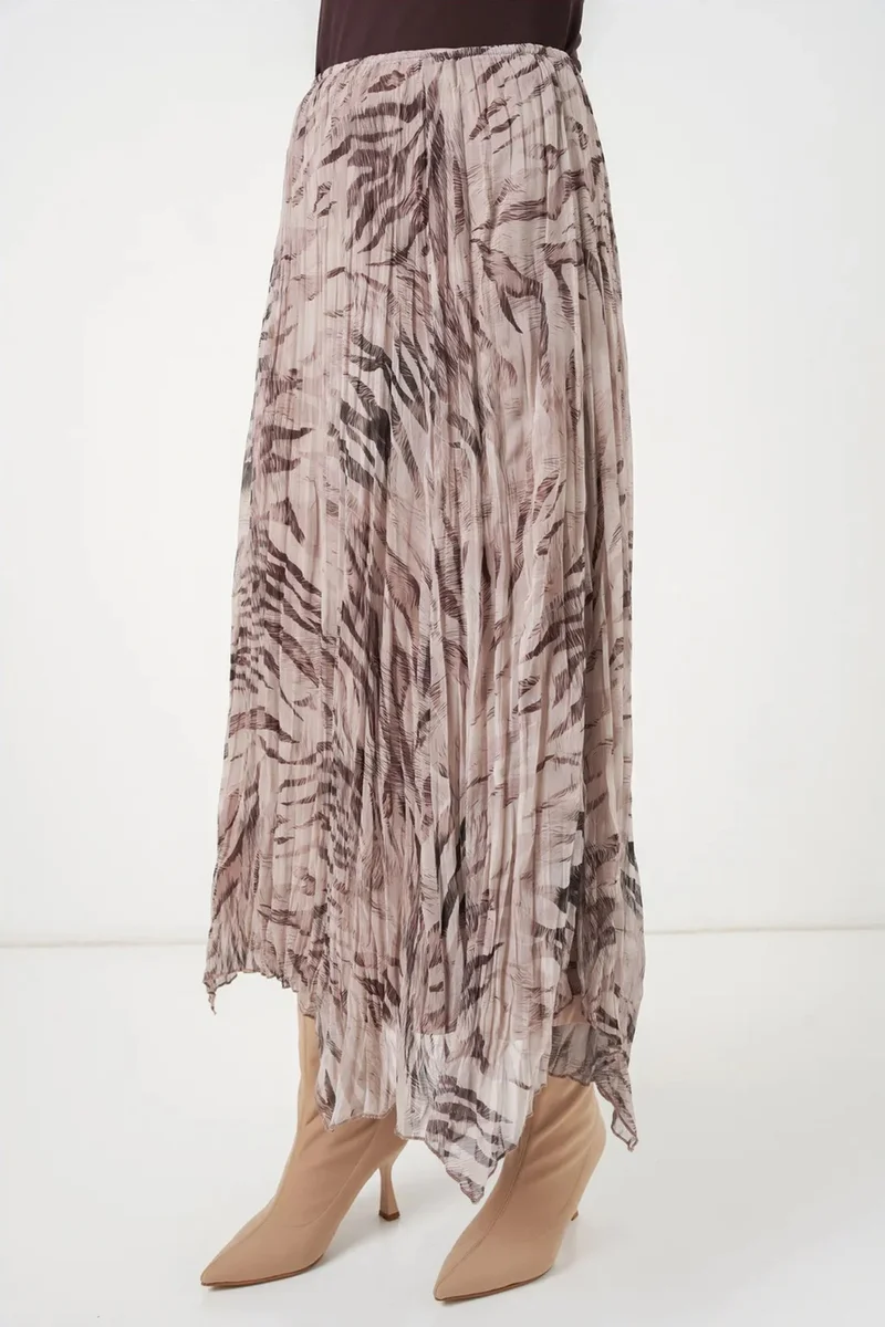 Big Dart Beige Natural BDART Asymmetrical Patterned Maxi Skirt for Women | Best Price UAE