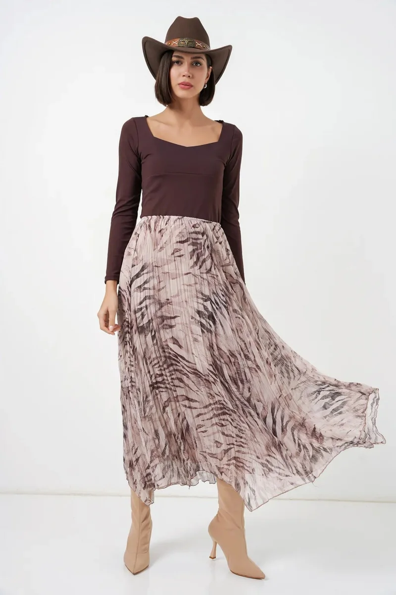 Big Dart Beige Natural BDART Asymmetrical Patterned Maxi Skirt for Women | Best Price UAE