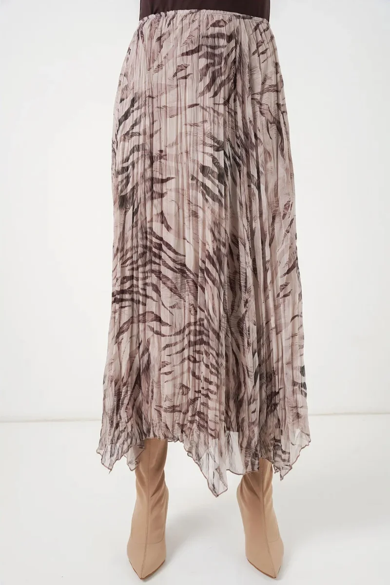 Big Dart Beige Natural BDART Asymmetrical Patterned Maxi Skirt for Women | Best Price UAE
