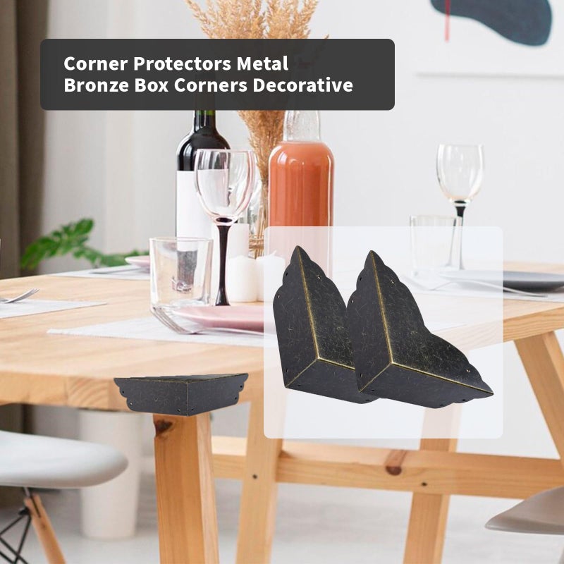 Mcredy Corner Protectors for Furniture,4 Pack Table Corner Protectors Metal Bronze Box Corners Decorative 2.8x2.8x1.2(LxWxH),Side Length 2.8" - Image 3