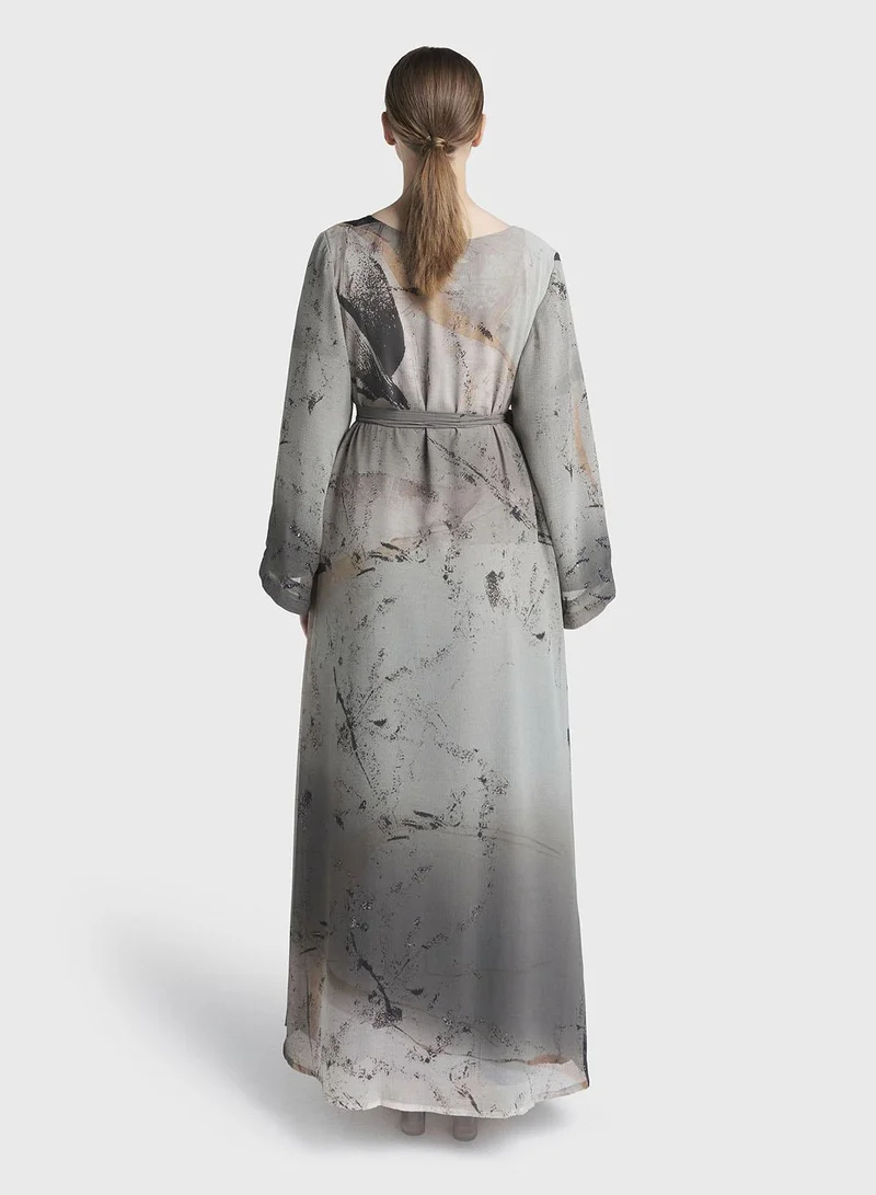 Kashkha  Grey Abstract Print Chiffon Maxi Dress (VDX11) for Women | Best Price UAE