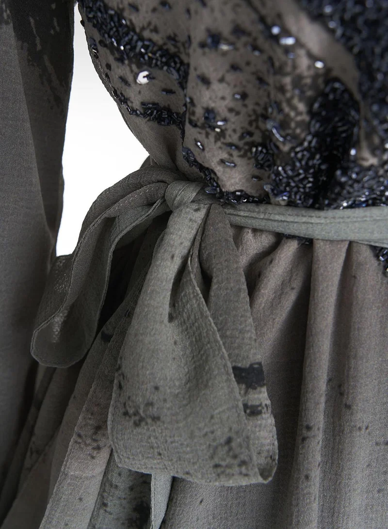 Kashkha  Grey Abstract Print Chiffon Maxi Dress (VDX11) for Women | Best Price UAE