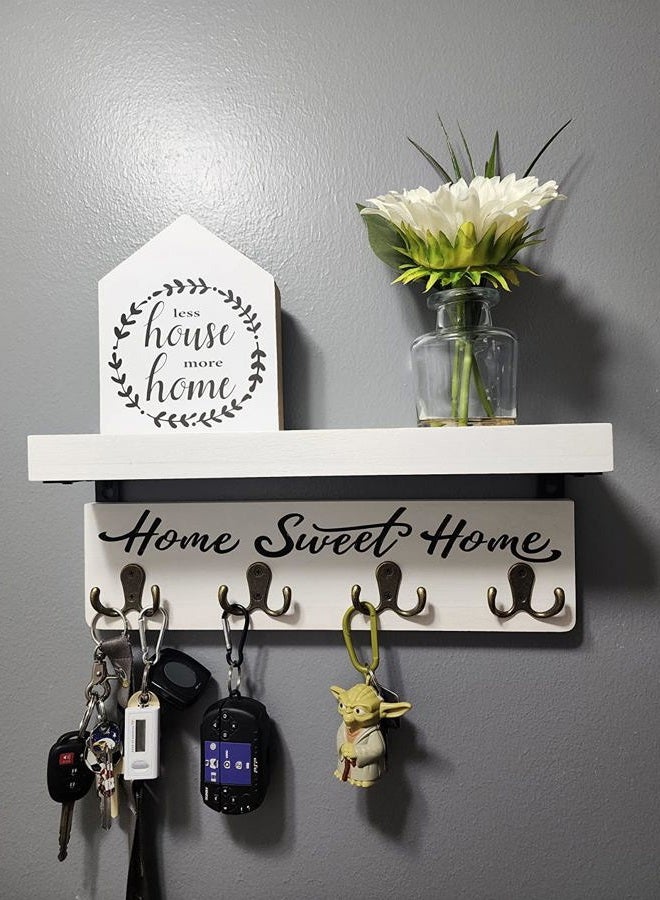buways Key Holder Wall-Mounted Key and Mail Holder,Wooden Wall Shelf with Hooks with 4 Double Key Hooks, Rustic Home Apartment Decor Aesthetic for Entryway (White) - Image 5