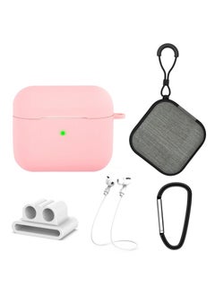 Generic Case Cover 5 in 1 Silicone Earphone Protective Case + Earphone Bag + Earphones Buckle + Hook + Anti-lost Rope Set For AirPods 3 Pink 