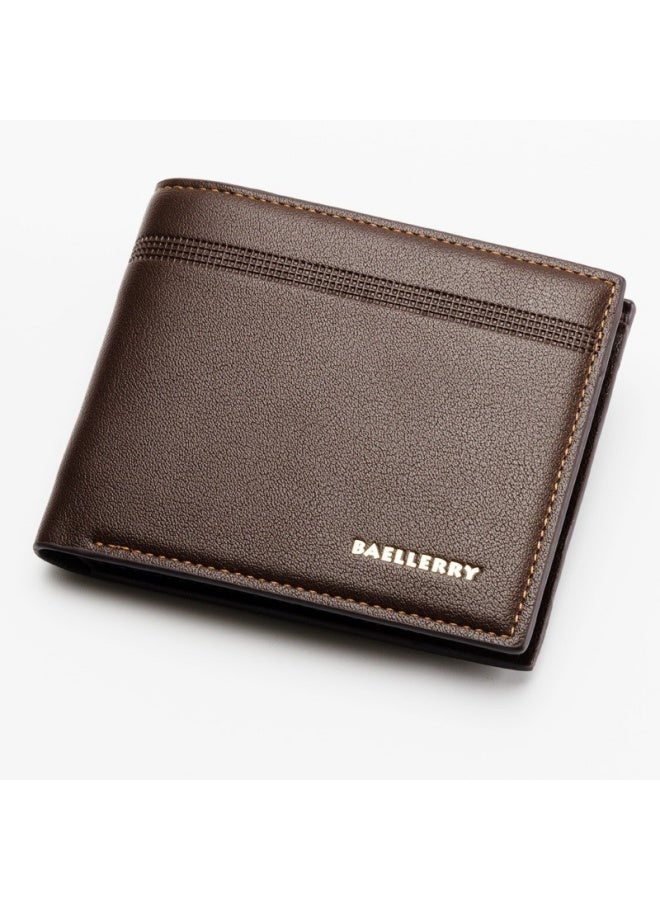 بايلليري محفظة رجالية، محفظة متعددة الفتحات ذات سعة كبيرة وعالية الجودة، للأعمال والترفيه، مصنوعة من الجلد القصير، تصميم أنيق وبسيط وجوي، محفظة مريحة وصغيرة بيد واحدة، بنية اللون. - Image 1