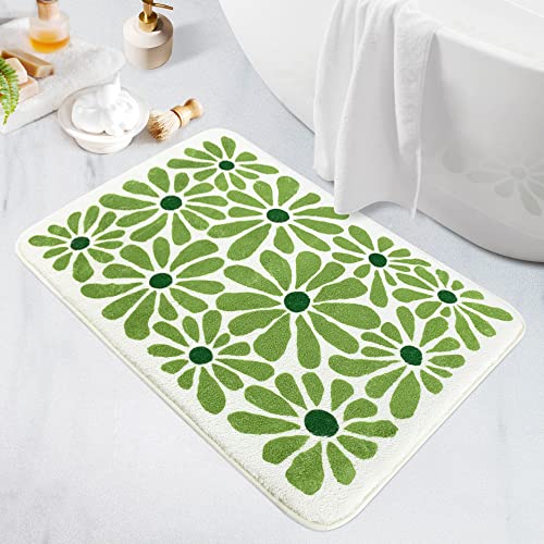 SHIYUE Green Bathroom Rugs Bath Mat Microfiber Fluffy Soft Floor Mats for Bathroom NonSlip and Waterproof Back Soft Bathmat for Indoor Shower Bathtub Decoration Cute Floral 18x26in