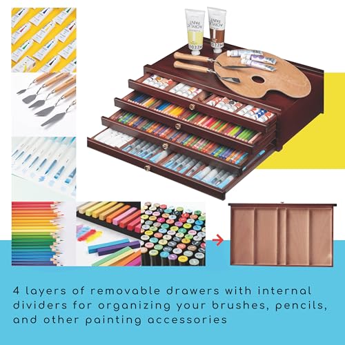 MEEDEN 4-Drawer Wood Artist Supply Storage Box, Portable Beechwood Multifunctional Pencil Brush Organizer Wood Box with Drawer&Compartments for Pastels, Pencils, Pens, Makeup Brushes(Deep Walnut) - Image 3