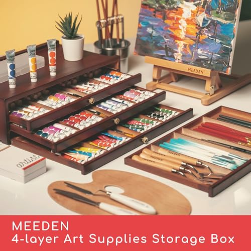 MEEDEN 4-Drawer Wood Artist Supply Storage Box, Portable Beechwood Multifunctional Pencil Brush Organizer Wood Box with Drawer&Compartments for Pastels, Pencils, Pens, Makeup Brushes(Deep Walnut) - Image 5