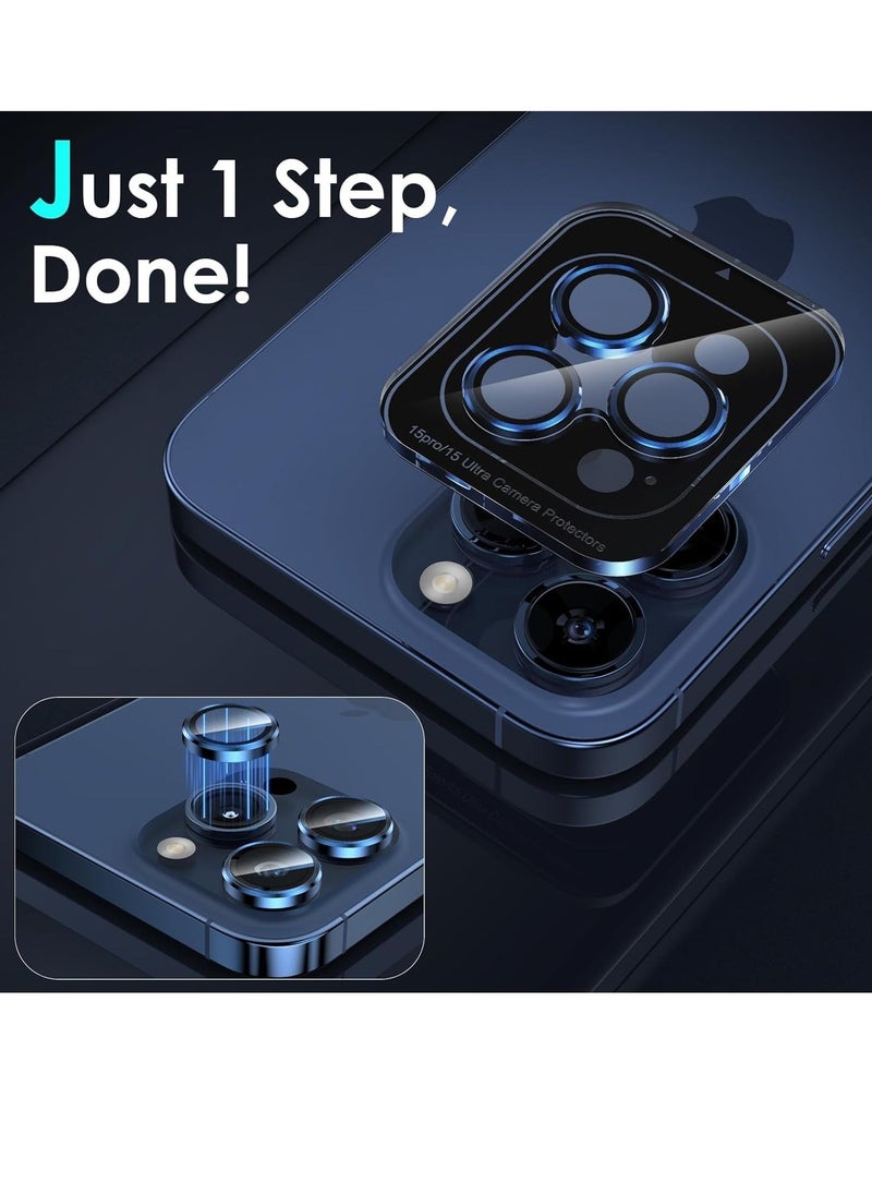 Raxoom iPhone 15 Pro - iPhone 15 Pro Max Camera Lens Protector, 9H Tempered Glass Camera Cover Screen Protector Metal Individual Ring for iPhone 15Pro 6.1 inch iPhone 15 ProMax 6.7 inch (Blue Titanium) - Image 2