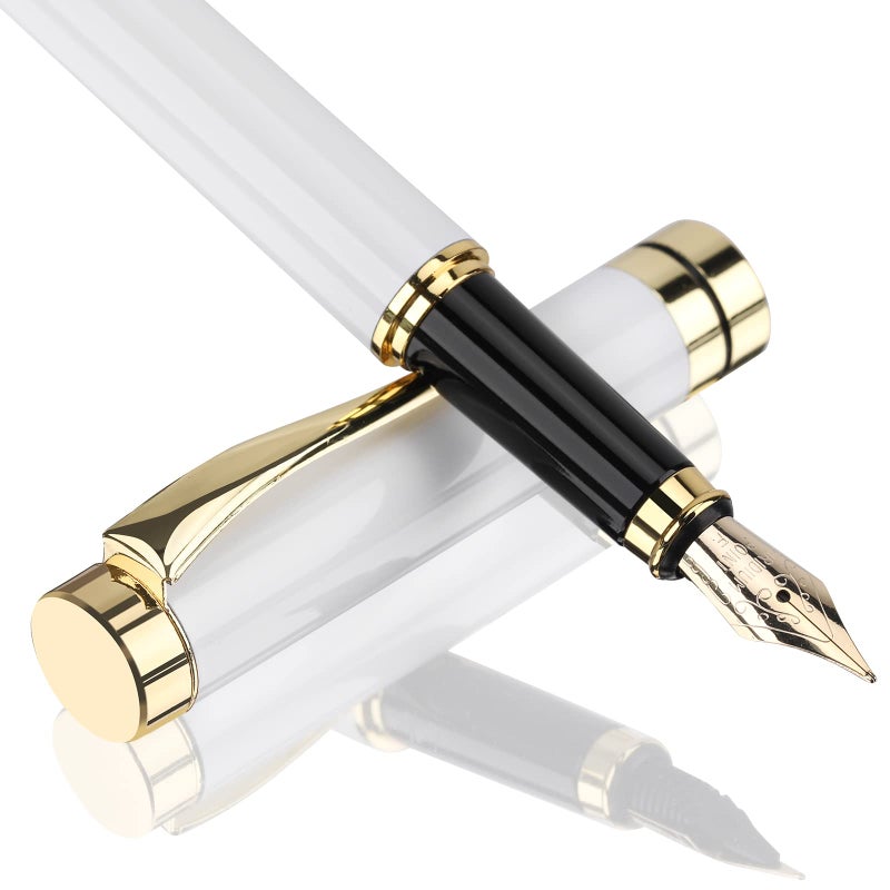 Tiankool Luxury Fountain Pen,Fine Nib, Exquisite Pen Gift Set for Men&Women-Includes 10 Ink Cartridges&Ink Converter- Nice Pens - White - Image 1