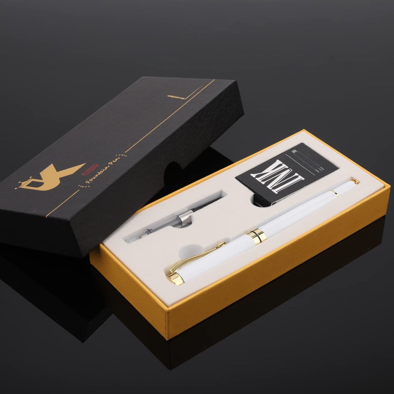 Tiankool Luxury Fountain Pen,Fine Nib, Exquisite Pen Gift Set for Men&Women-Includes 10 Ink Cartridges&Ink Converter- Nice Pens - White - Image 3