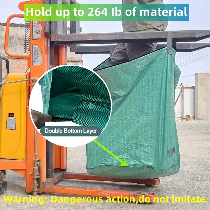 Pilntons 4 Pack 132 Gallons Reusable Yard Waste Bags with Double Bottom and Zipper Lid, Heavy Duty with 4 Handles, Garden Waste Container for Debris, Grass Clipping - Image 3
