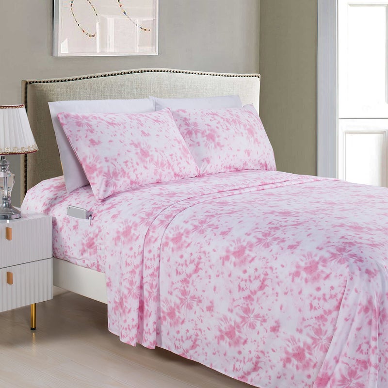 Elegant Comfort Elegant Comfort Aria Tie-Dye 4-Piece Sheet Set  1500 Premium Hotel Quality Microfiber  Spiral Tie-Dye  Soft  Fade and Wrinkle Resistant  Fitted Sheet with Smart Pockets  4PC Tie-Dye Twin  Light Pink  - Image 1