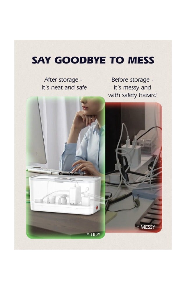 ريبنيو سلك تمديد طاقة 4 في 1 مع شاحن لاسلكي بقوة 15 وات وصندوق إدارة الكابلات، و5 منافذ توصيل عالمية 30 وات من منافذ USB-C وUSB-A وQC3.0، وحاملان للكمبيوتر اللوحي وكابل تمديد بطول 2 متر - Image 2