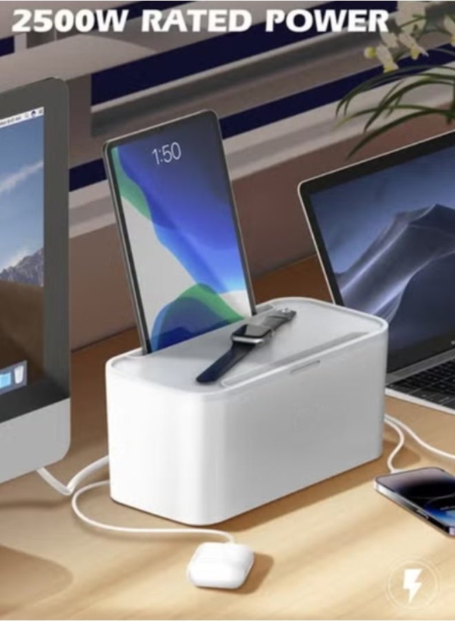 ريبنيو سلك تمديد طاقة 4 في 1 مع شاحن لاسلكي بقوة 15 وات وصندوق إدارة الكابلات، و5 منافذ توصيل عالمية 30 وات من منافذ USB-C وUSB-A وQC3.0، وحاملان للكمبيوتر اللوحي وكابل تمديد بطول 2 متر - Image 4