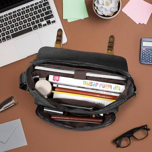 SMRITI Vintage Canvas Messenger Bag for Men 15.6-16 inch Laptop bag,Computer Satchel Shoulder Bag for School Work Travel (Black) - Image 3