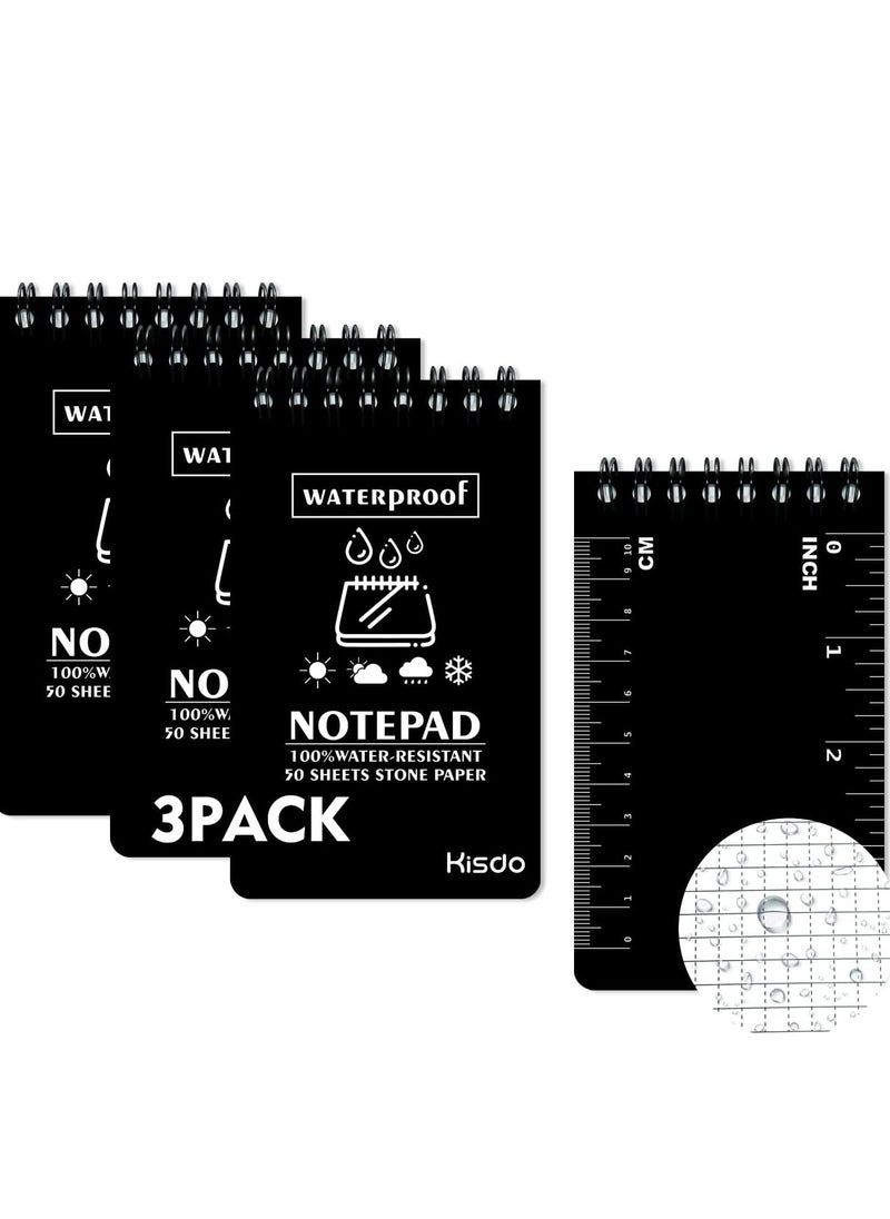 Excefore - Waterproof Notebook Pocket Pads 3 X 5 Spiral Memo Paper Notepad Waterproof Pad Black Note Book 3 Pack - Image 1