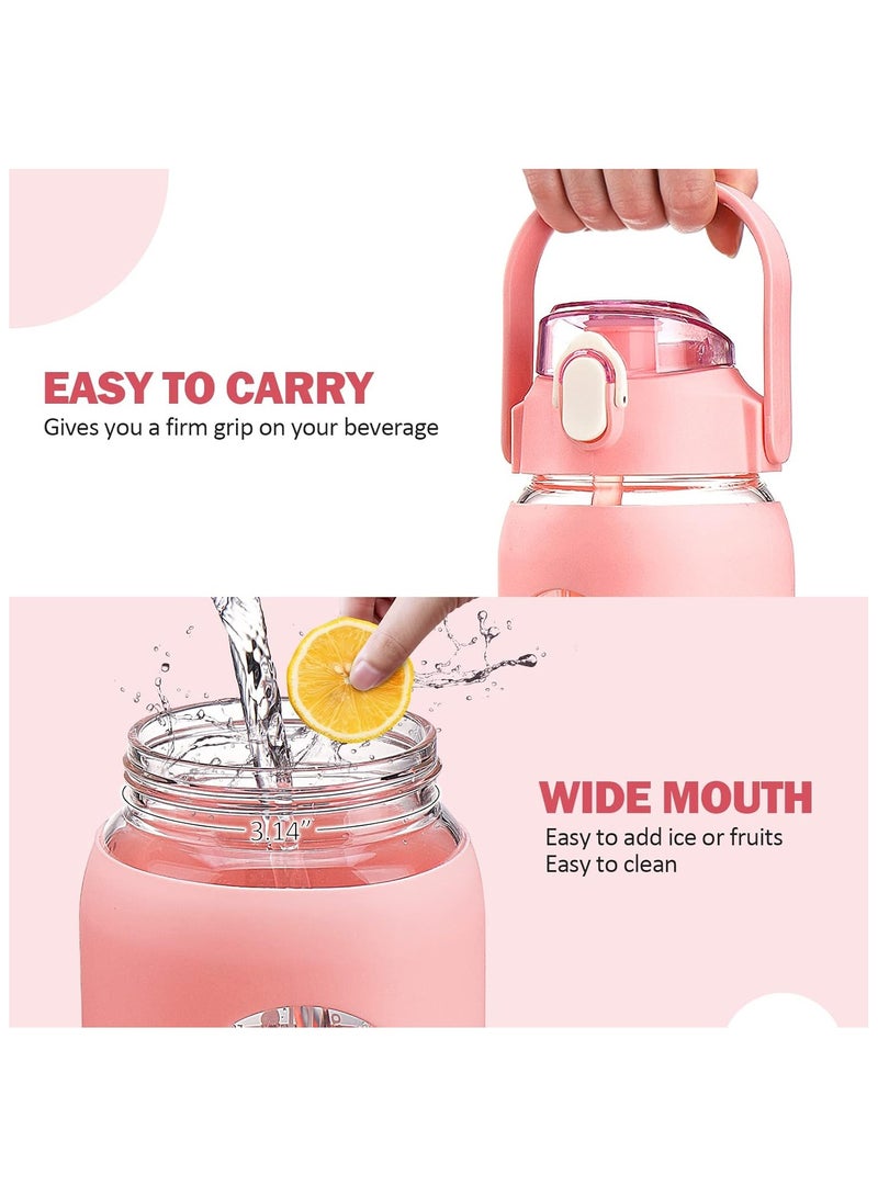 Arabest 64oz Glass Water Bottles with Straw, Half Gallon Motivational Glass Bottle with Silicone Sleeve and Time Marker, 2L Leakproof Large Glass Water Jug for Gym Home Office,Pink  - Image 5