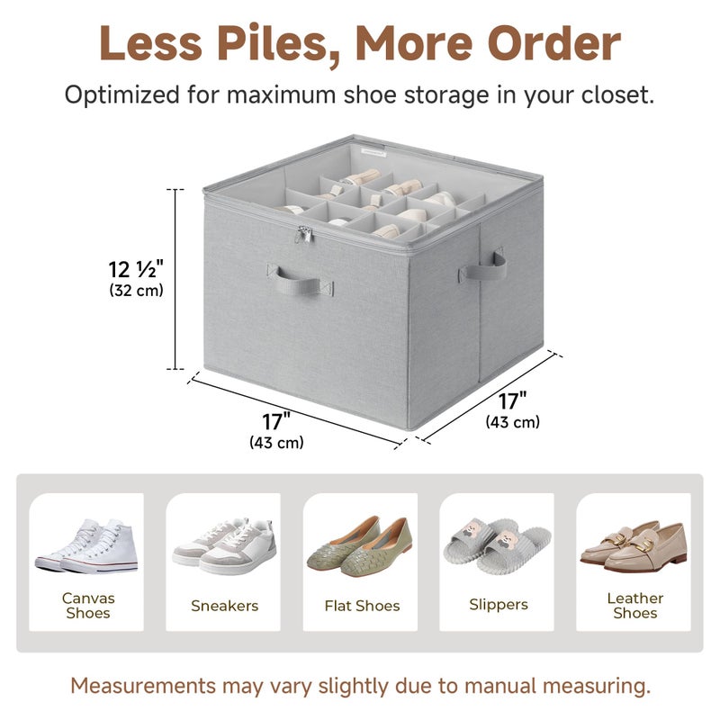 StorageWorks Shoe Organizer for Closet, Fits up to 16 Pairs, Shoe Cubby Storage Containers with Adjustable Dividers and Clear Cover, Grey - Image 4