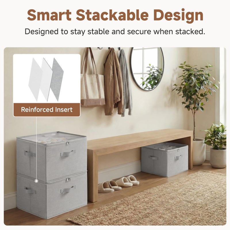 StorageWorks Shoe Organizer for Closet, Fits up to 16 Pairs, Shoe Cubby Storage Containers with Adjustable Dividers and Clear Cover, Grey - Image 3