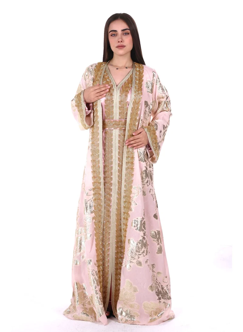 AL BENT AL SHARQIEH pink embroidered satin kaftan dress for Women | Best Price UAE