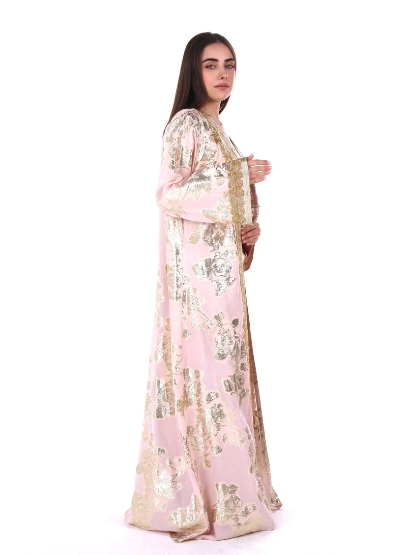 AL BENT AL SHARQIEH pink embroidered satin kaftan dress for Women | Best Price UAE