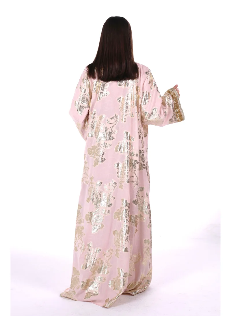 AL BENT AL SHARQIEH pink embroidered satin kaftan dress for Women | Best Price UAE
