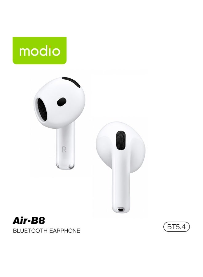 Modio Air-B8 True Wireless Stereo Earbuds with Active Noise Cancellation Bluetooth 5.4, 32 Hours Playtime HD Stereo Sound and Touch Control Compatible With iPhones and iPads White - Image 4