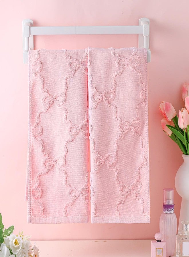 FuWeave منشفتان يدويتان من FuWeave مزينتان بفيونكة وردية اللون للحمام، مناشف يد أنيقة مصنوعة من القطن الخالص بنسبة 100%، ماصة للرطوبة، بنسيج جاكار مزخرف، ديكور حمام أنيق، هدية مثالية، مقاس 13.7 × 29.5 بوصة - Image 4