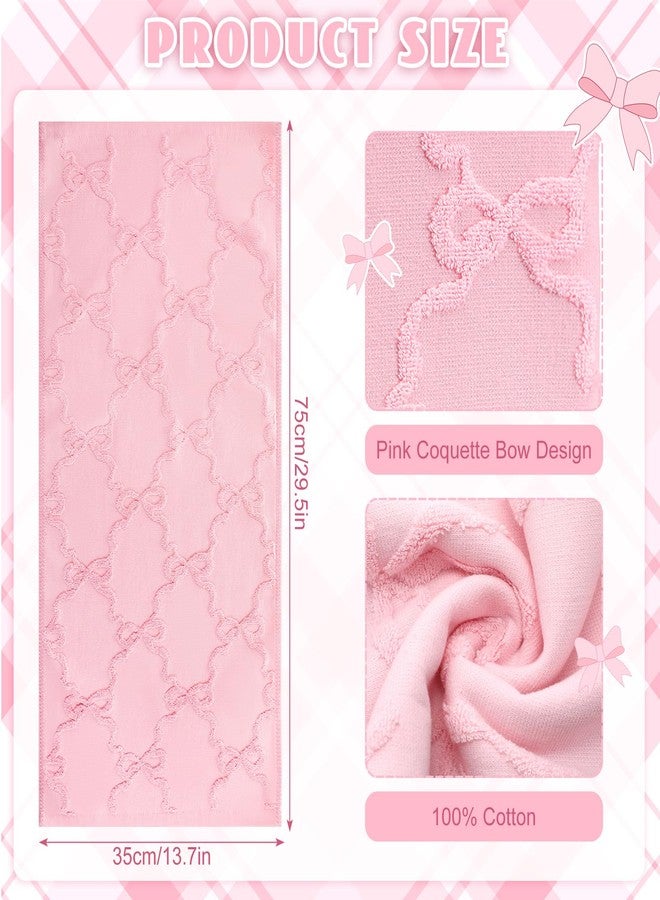 FuWeave منشفتان يدويتان من FuWeave مزينتان بفيونكة وردية اللون للحمام، مناشف يد أنيقة مصنوعة من القطن الخالص بنسبة 100%، ماصة للرطوبة، بنسيج جاكار مزخرف، ديكور حمام أنيق، هدية مثالية، مقاس 13.7 × 29.5 بوصة - Image 2