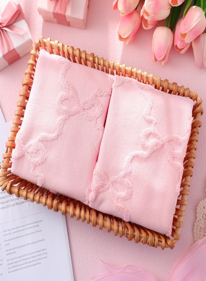 FuWeave منشفتان يدويتان من FuWeave مزينتان بفيونكة وردية اللون للحمام، مناشف يد أنيقة مصنوعة من القطن الخالص بنسبة 100%، ماصة للرطوبة، بنسيج جاكار مزخرف، ديكور حمام أنيق، هدية مثالية، مقاس 13.7 × 29.5 بوصة - Image 5