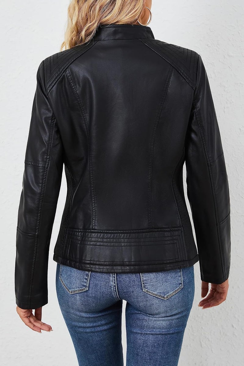 Bellivera Women's Faux Leather Motorcycle Jacket with Pockets - Black, XXL - Image 4