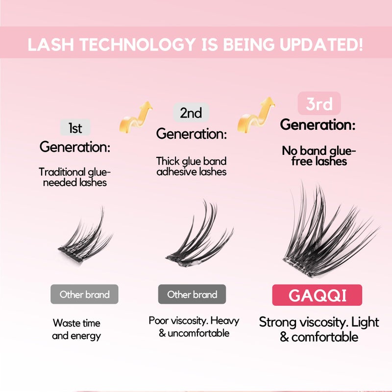 GAQQI Self Adhesive Eyelash Clusters, Natural Look No Glue Lashes 10-16mm, No Band Self Adhesive Lash Clusters 100pcs, Press On Lashes Invisible Band, With Lash Tweezer (LACE) - Image 4
