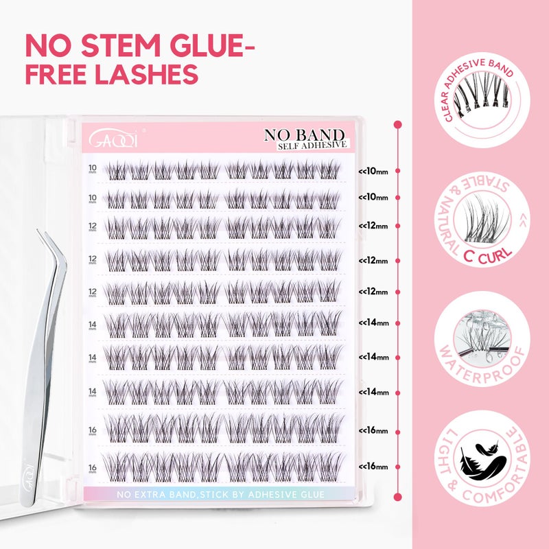 GAQQI Self Adhesive Eyelash Clusters, Natural Look No Glue Lashes 10-16mm, No Band Self Adhesive Lash Clusters 100pcs, Press On Lashes Invisible Band, With Lash Tweezer (LACE) - Image 5