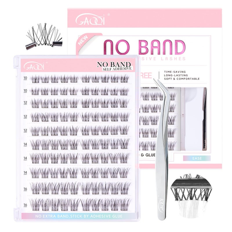 GAQQI Self Adhesive Eyelash Clusters, Natural Look No Glue Lashes 10-16mm, No Band Self Adhesive Lash Clusters 100pcs, Press On Lashes Invisible Band, With Lash Tweezer (LACE) - Image 1