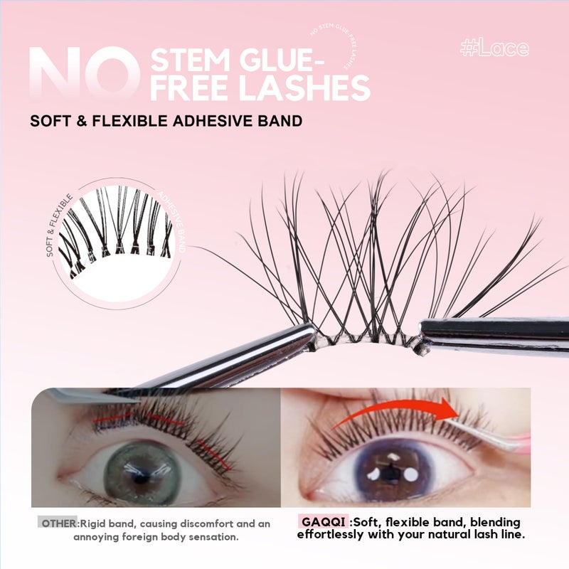 GAQQI Self Adhesive Eyelash Clusters, Natural Look No Glue Lashes 10-16mm, No Band Self Adhesive Lash Clusters 100pcs, Press On Lashes Invisible Band, With Lash Tweezer (LACE) - Image 2