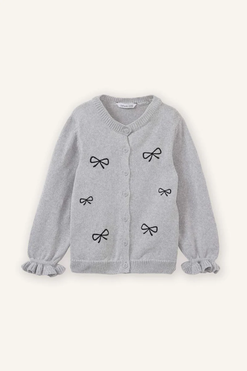 ديفاكتو Regular Fit Crew Neck Cardigan Embroidered