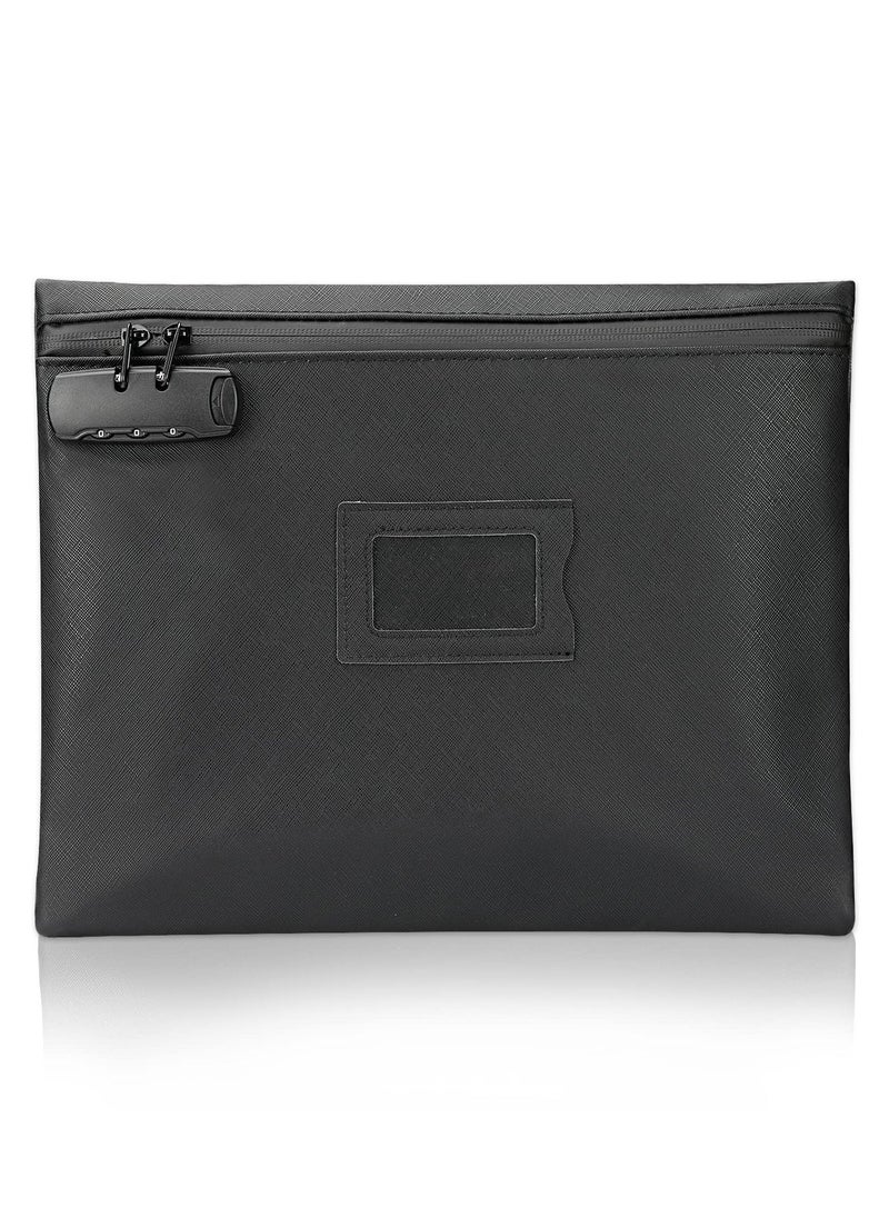 Notary Bag with Lock, Lockable Document Bag, Waterproof Cash Bag with Password Lock, Security Bag for Notary Supplies, Journal, Stamp, Cash, Coin, Check, Wallet Pouch, 13.6 x 10.6 Inch, Black - Image 1