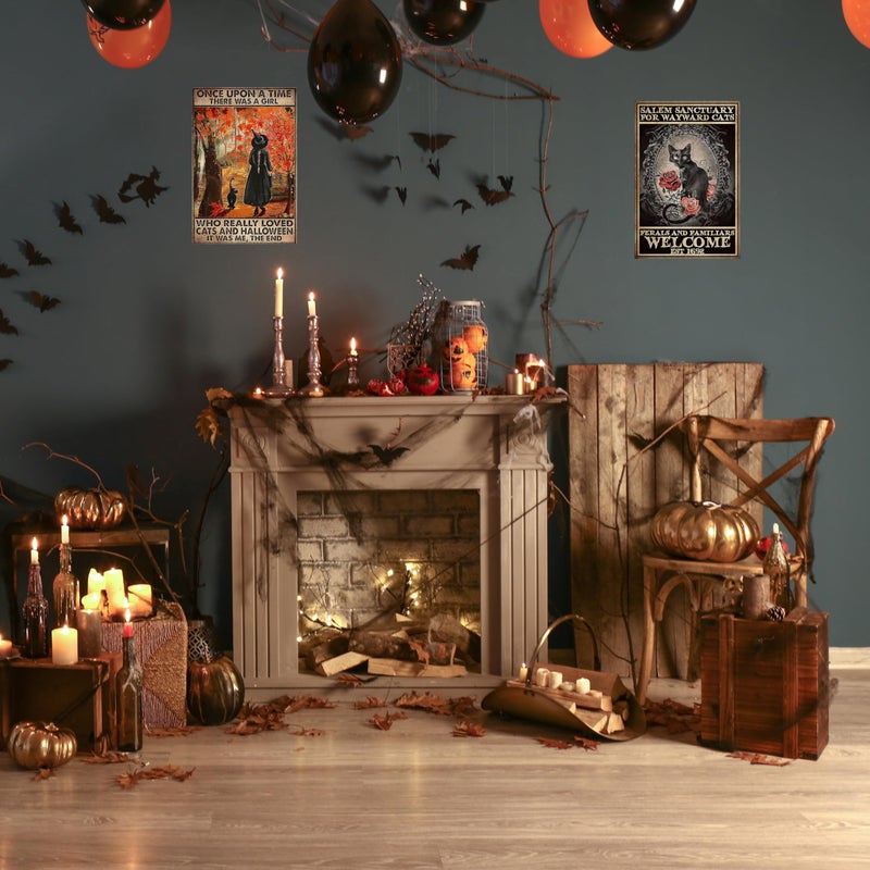 PAIION Black Witch Cat Sign Once Upon A Time There was A Girl Who Really Loved Cats Halloween Vintage Metal Signs Bathroom Bedroom Wall Decoration Man Cave 8x12 inches - Image 2