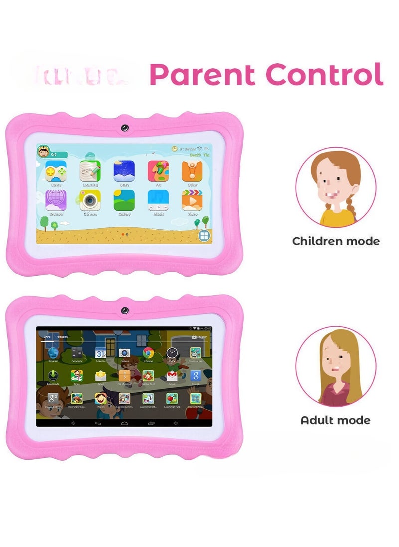 Q7 Kids Tablet PC, 7 Inch Large Display Dual Cameras Toddler Pad, 2GB RAM 16GB ROM Wifi Bluetooth Kids Touch Pad, Octa Core Processor Portable Tablet Computer, (1pc, Pink)