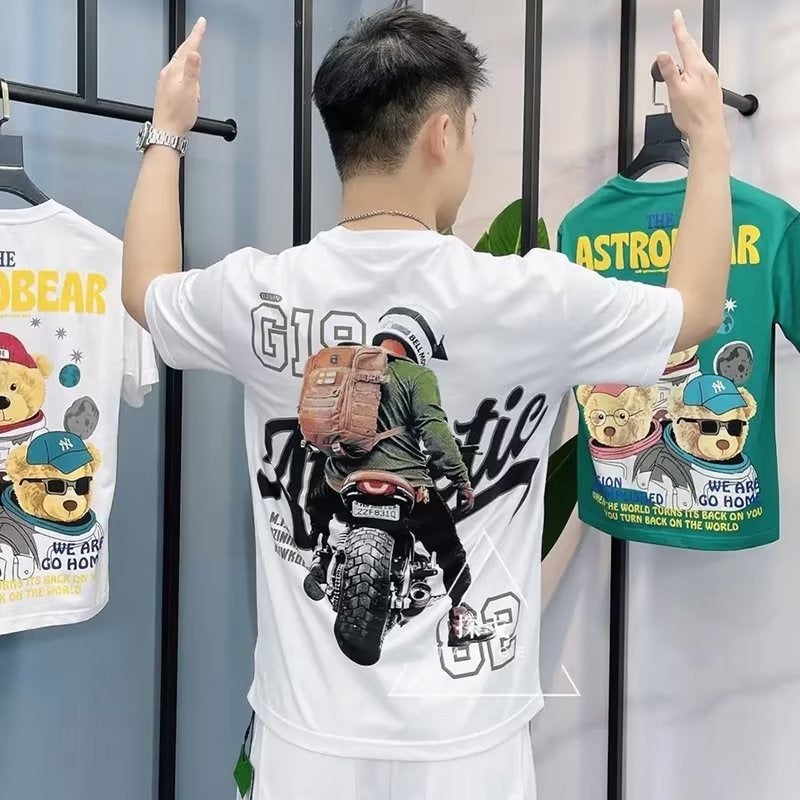 2022 summer short-sleeved T-shirt men's new popular short-sleeved T-shirt creative trendy half-sleeved T-shirt student clothes - Image 1