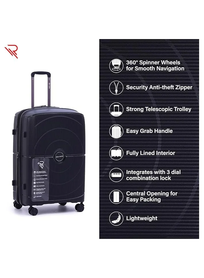 Reflection REFLECTION Jaguar Hard Luggage PP Trolley Bag with 4 Spinner Wheels and TSA Lock  BLACK  53CM