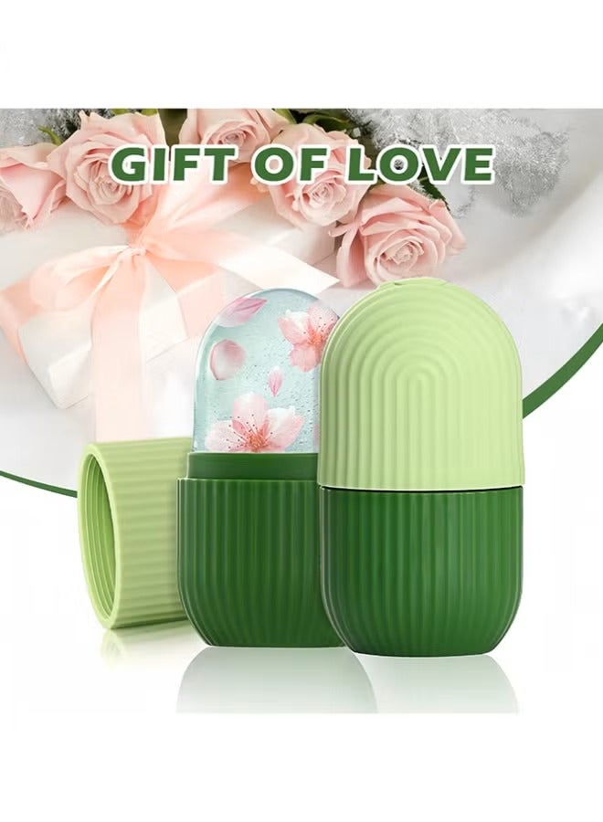 KHAJUL مجموعة أسطوانة الثلج وأداة غوا شا للوجه، أدوات العناية لتفتيح وترطيب وتقليص المسام لعيون التجاعيد، تخفيف الانتفاخ (أخضر) - Image 5