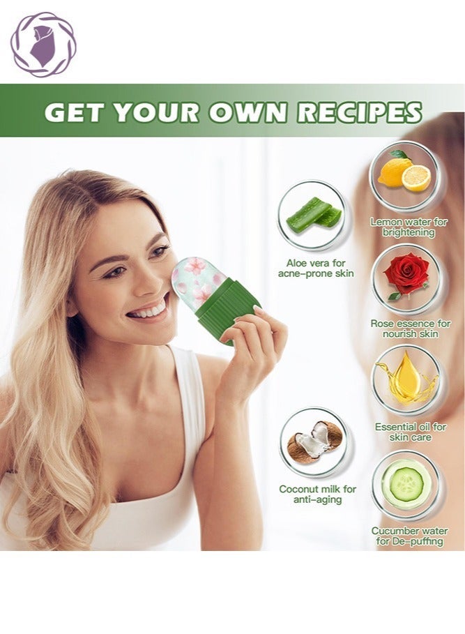 KHAJUL مجموعة أسطوانة الثلج وأداة غوا شا للوجه، أدوات العناية لتفتيح وترطيب وتقليص المسام لعيون التجاعيد، تخفيف الانتفاخ (أخضر) - Image 1