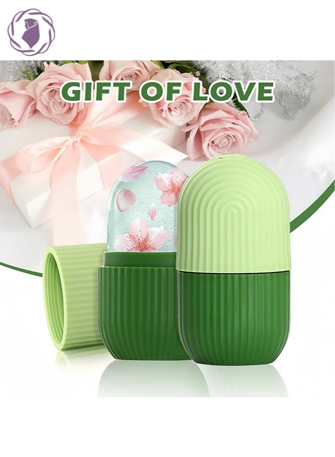 KHAJUL مجموعة أسطوانة الثلج وأداة غوا شا للوجه، أدوات العناية لتفتيح وترطيب وتقليص المسام لعيون التجاعيد، تخفيف الانتفاخ (أخضر) - Image 3