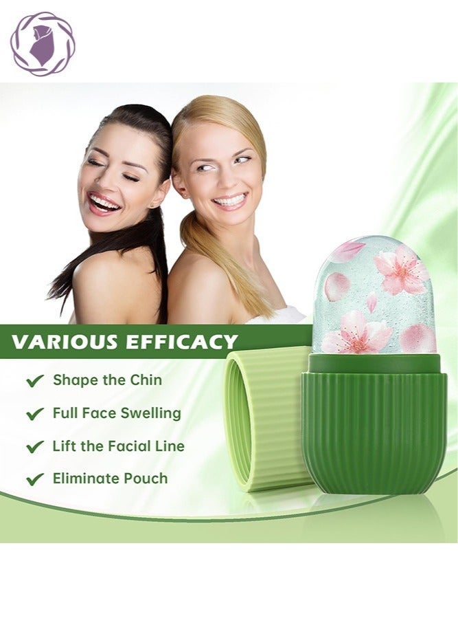 KHAJUL مجموعة أسطوانة الثلج وأداة غوا شا للوجه، أدوات العناية لتفتيح وترطيب وتقليص المسام لعيون التجاعيد، تخفيف الانتفاخ (أخضر) - Image 2