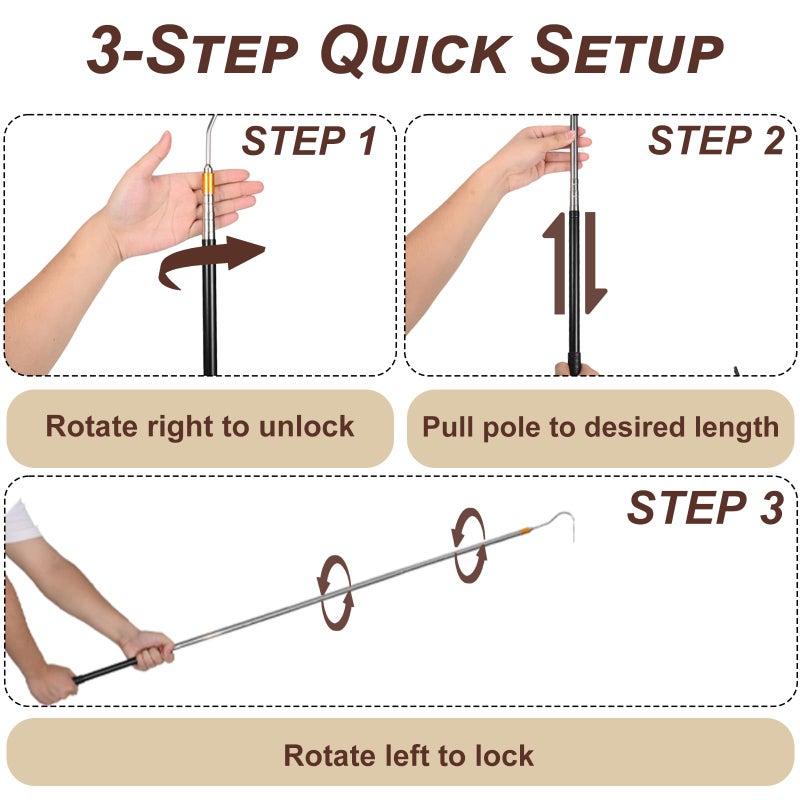 AIUWIZO Attic Pull Down Hook, 63-Inch Telescopic Attic Pull Down Rod, Premium Stainless Steel Hook, Extendable Attic Ladder Pull Down Pole System Kit - Image 3